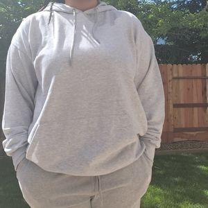 Unisex Thick Long Sleeve Grey Pull-on Hoodie, XXL